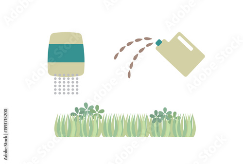 雑草に除草剤を撒いているイラスト