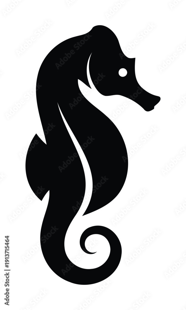 Obraz premium Elegant Seahorse Silhouette: A minimalist, high-contrast illustration of a seahorse, showcasing its graceful form and unique silhouette. This image captures the essence of marine life in a clean.