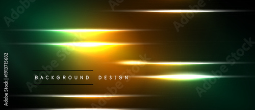 Abstract lines create dynamic gradient effect. Dark background emphasizes bright yellow, green highlights. Modern design element.