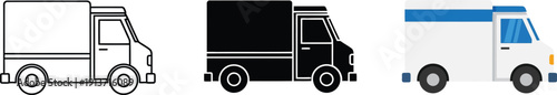 Set of delivery truck icons representing logistics and transport services ideal for web and app design elements