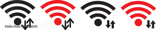 wifi logo icon set. Simple black and white wi fi signal icon design. A white and red WiFi symbol on a black and  Red