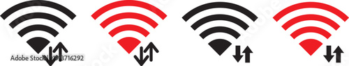 wifi logo icon set. Simple black and white wi fi signal icon design. A white and red WiFi symbol on a black and  Red