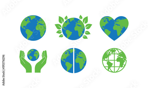 Earth planet vector silhouette illustration line art set on white background global environment