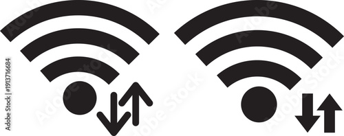 wifi logo icon set. Simple black and white wi fi signal icon design. A white and red WiFi symbol on a black and  Red