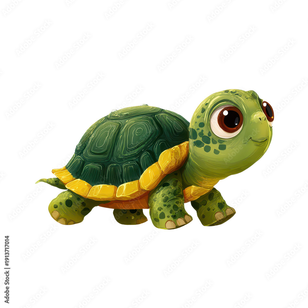 Obraz premium Cute turtle cartoon slow walk isolated on transparent background 