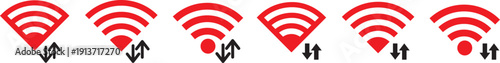 wifi logo icon set. Simple black and white wi fi signal icon design. A white and red WiFi symbol on a black and  Red