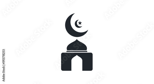 Islamic Mosque Icon with Crescent Moon Symbolizing Ramadan Celebration Vector Illustration