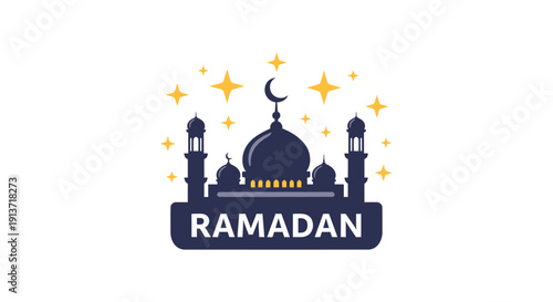 Ramadan kareem vector illustration of mosque with crescent moon and stars, perfect for cultural celebrations and religious events