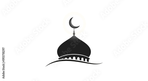 Islamic mosque with crescent moon symbolizing Ramadan Kareem celebration vector illustration