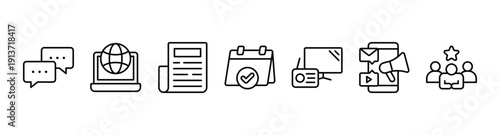 Public relations banner web icon vector illustration concept with icon and symbol of communication, internet, journal, events, radio, tv, social media and customer