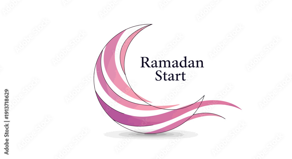 Fototapeta premium Celebrating Ramadan with elegant crescent moon symbol and flowing lines in a vector illustration