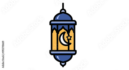 A hanging lantern with crescent moon symbolizing Ramadan Kareem in a festive atmosphere