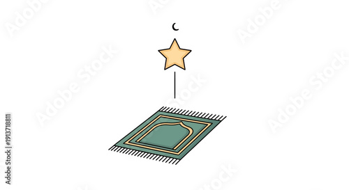 Islamic Prayer Mat with Star and Crescent Moon Illustration Vector Design on Transparent Background