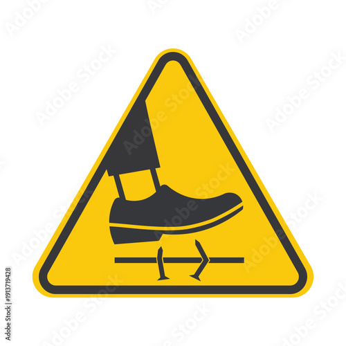 Isolated Safety warning sign of foot stepping on nail hazard caution symbol for workplace construction area injury prevention awareness