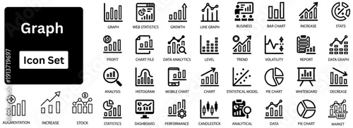 Graph line icon set. Increase and Decrease icon set. Business growth and fall graph symbol. Vector illustration.