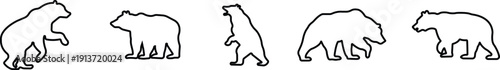 Bear icon set collection group in flat line style featuring grizzly, ursus, wildlife, animal silhouette and predator synonym elements for nature design, forest logo branding and graphic use