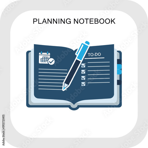 Open planning notebook with a pen marking a to-do list and a calendar icon, symbolizing organization and productivity.