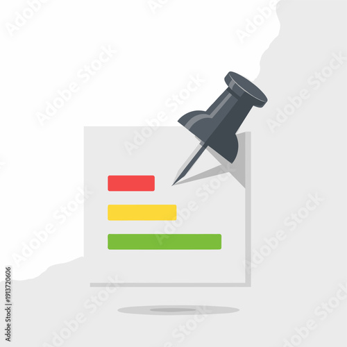 A black thumbtack pins a note with a simple bar chart to a surface.