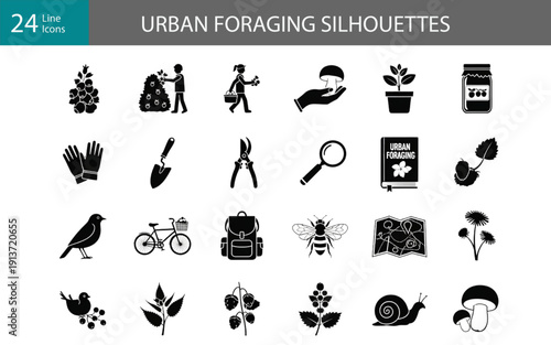 Urban Foraging Silhouettes Vector - Wild Harvest Eco Icons Pack