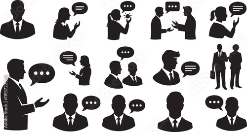 Business Communication Silhouettes in Black and White Color Scheme
