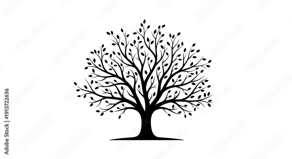 Obraz premium Minimalist black and white tree illustration with autumn leaves isolated on white background vector art