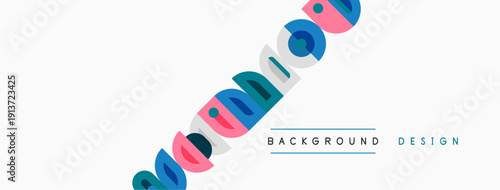 Colorful abstract shapes cascade diagonally across offwhite background. Minimalist design elements suggest modern aesthetic. Simple, clean presentation.