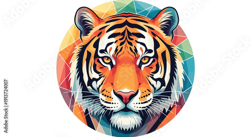Vibrant tiger head in colorful geometric circle design