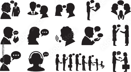 Black silhouettes of people communicating in various ways online