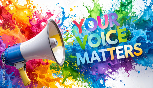 Colorful paper art megaphone illustration with 