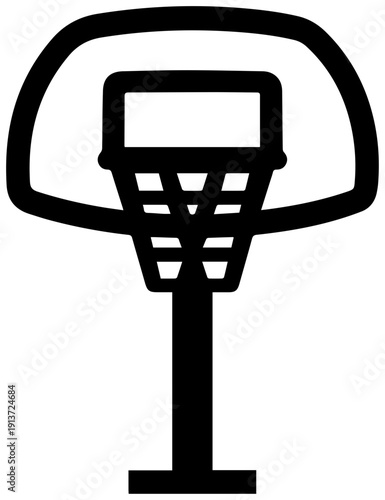 Black silhouette of a basketball hoop and backboard on white background for sports design