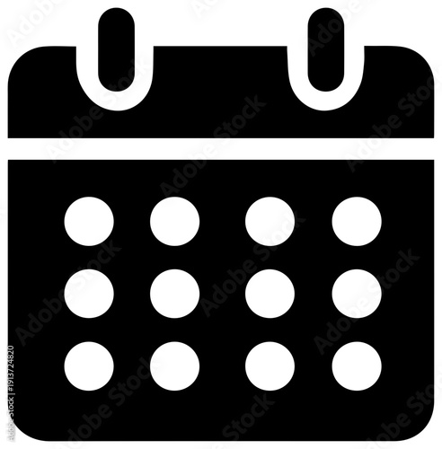 Black filled icon of a calendar date page isolated on white background for organization and planning
