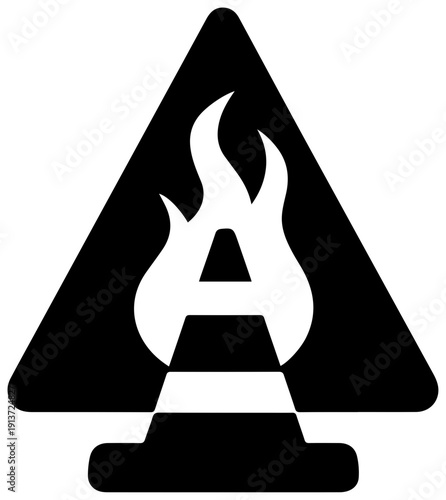 Black filled icon of burning road safety flare on white background warning symbol for flammable materials or fire hazard