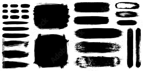Set of Black Grunge Brush Strokes Distressed Ink Paint Textures and Banners Vector Design Elements
