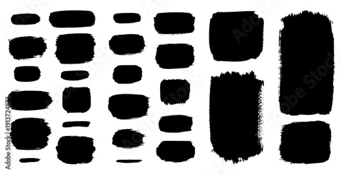 Black paint brush stroke collection of textured ink blot ink splatter and grunge artistic stains