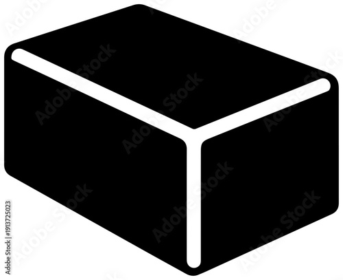 Black filled icon of a concrete cinder block isolated on white background with white outlines