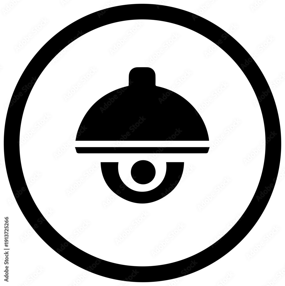 Obraz premium Black dome surveillance camera icon in a circle for security and monitoring concepts