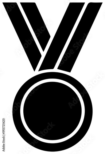 Black icon of gold medal with ribbon isolated on white background for award and achievement concepts