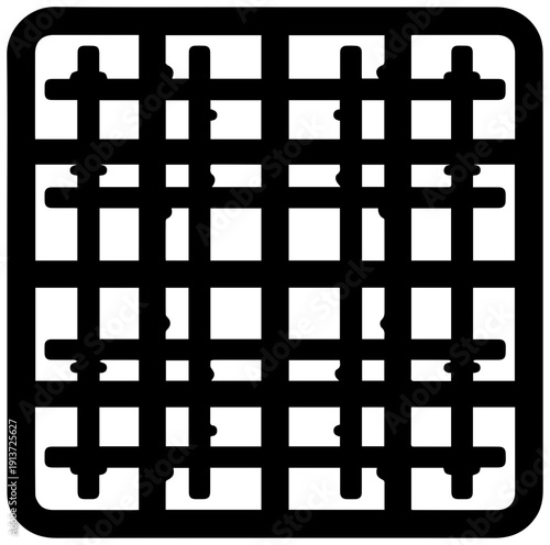 Black steel rebar grid icon isolated on white background for construction and architecture designs