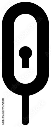 Black filled icon of a hook style lock pick tool on white background for unlocking and security concepts