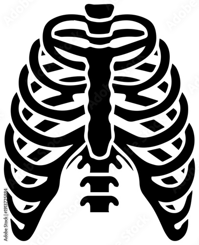 Detailed black filled icon of a human ribcage skeleton on white background for medical and educational purposes