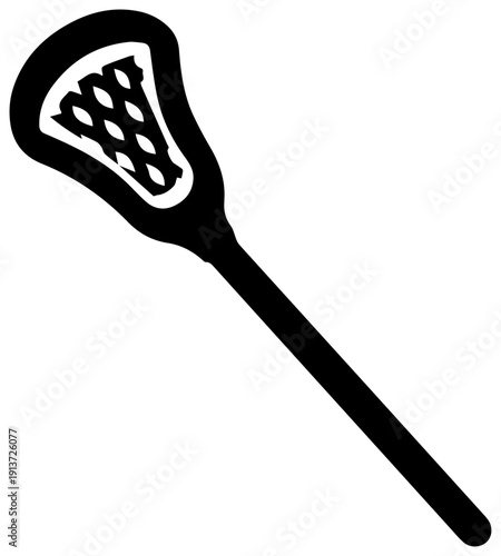 Black lacrosse stick icon isolated on white background for sports design
