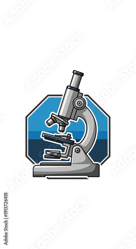 Sleek Badge Style Vector Icon of a Microscope for Scientific Discovery and Research.