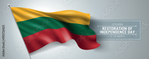 Lithuania happy restoration of independence day greeting card, banner vector illustration