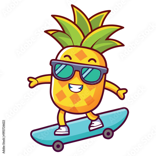 Pineapple on a skateboard cartoon