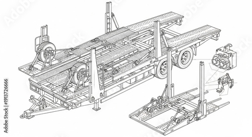 Detailed technical drawing of industrial machinery and equipment.