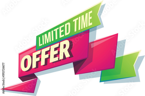 Colorful banner with limited time offer text in green and pink