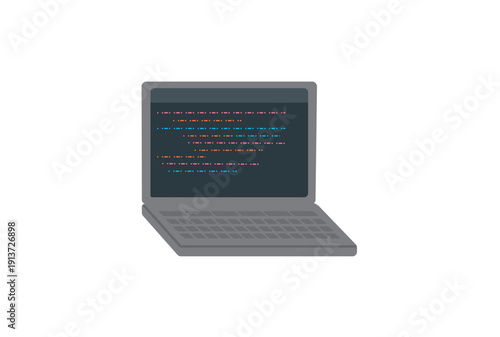 プログラミングのコードが書いてあるノートパソコン