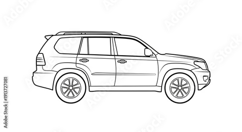 Detailed sketch of a modern SUV vehicle from the side.