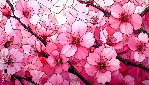 Sakura Stained Glass Seamless Pattern