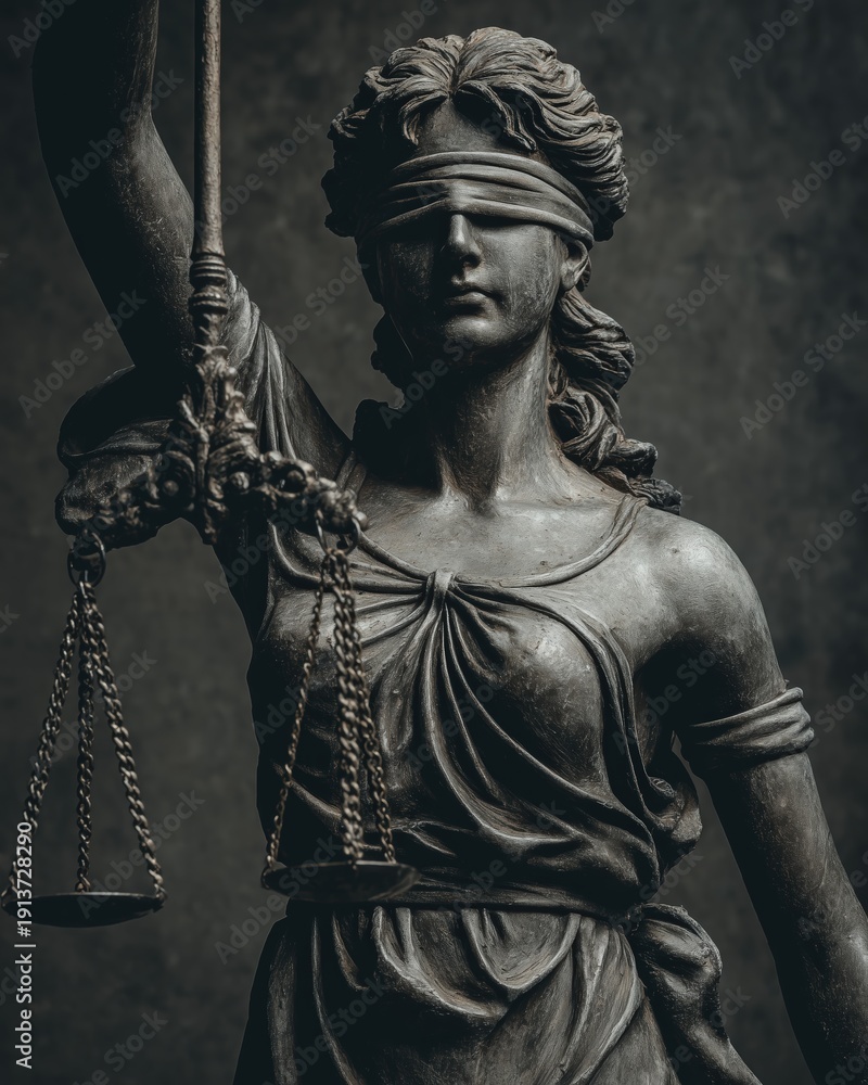 Obraz premium Blindfolded lady justice statue holding scales symbolizing fairness